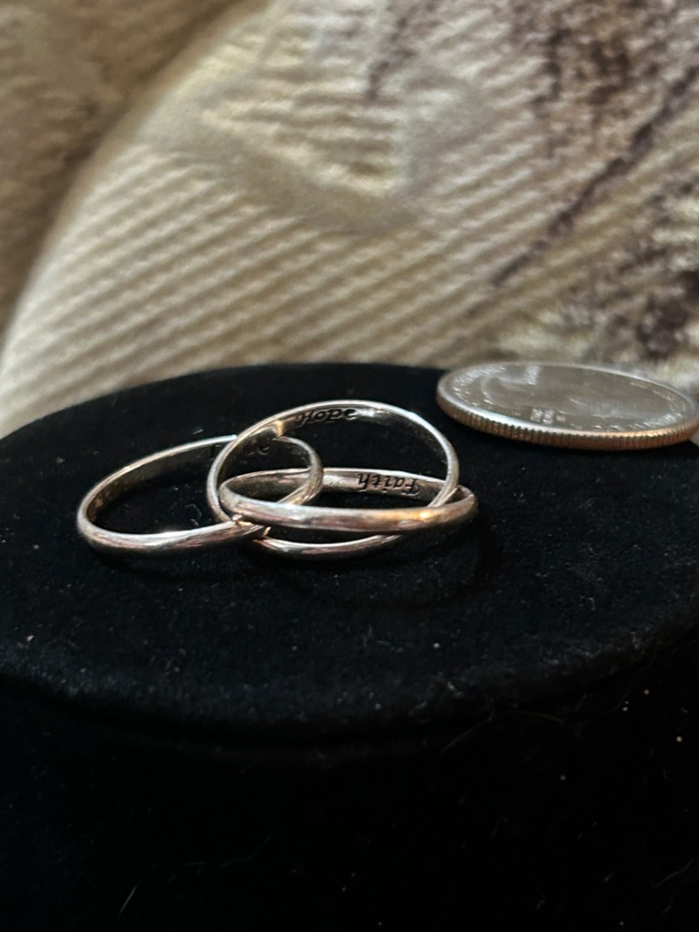 Vintage 925 Sterling Silver Interlocking Rings (Faith, Hope, Love) - Size 6.25